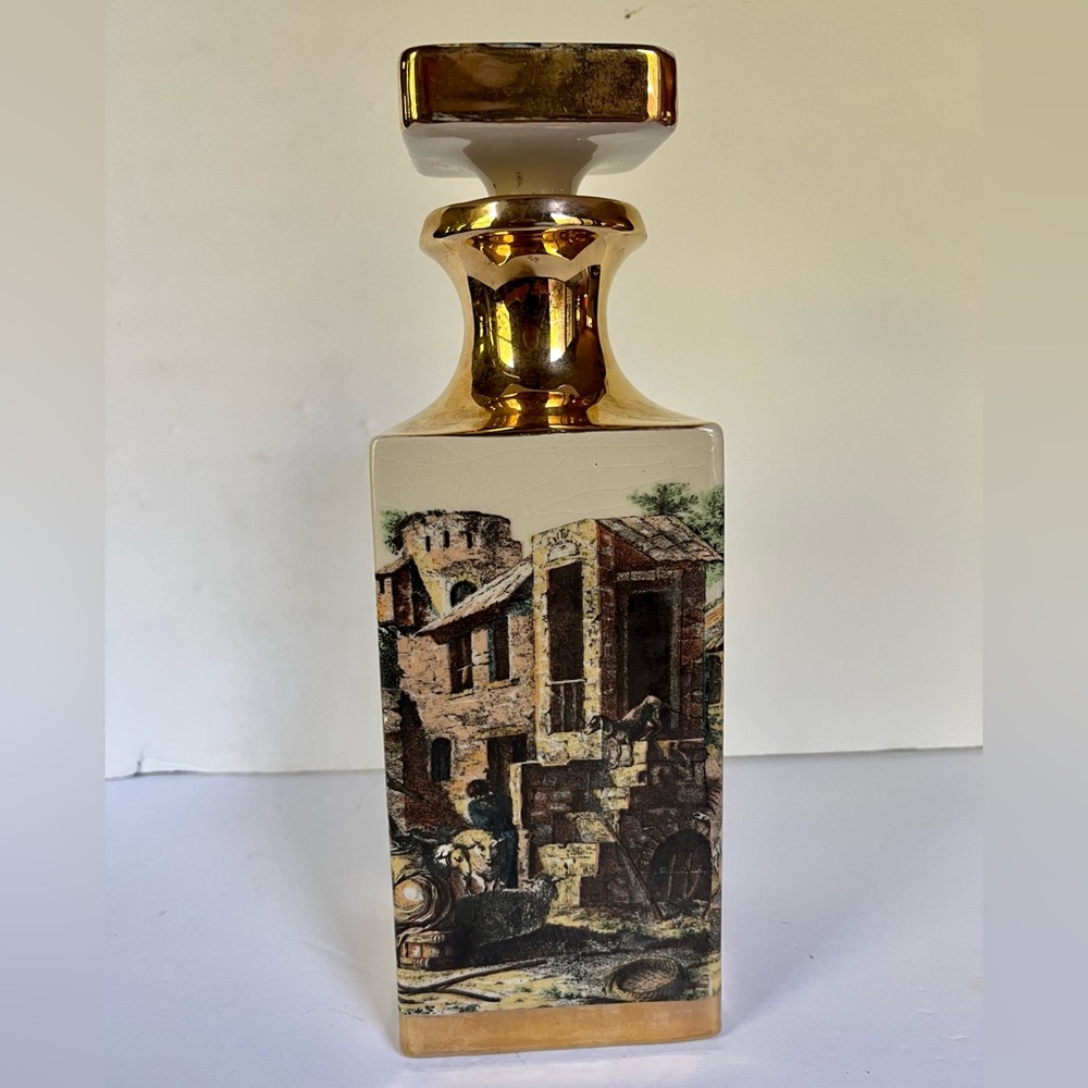 VTG Decanter Italian Neoclassic Wraparound Art Porcelain 50s Liquor Barware Bar